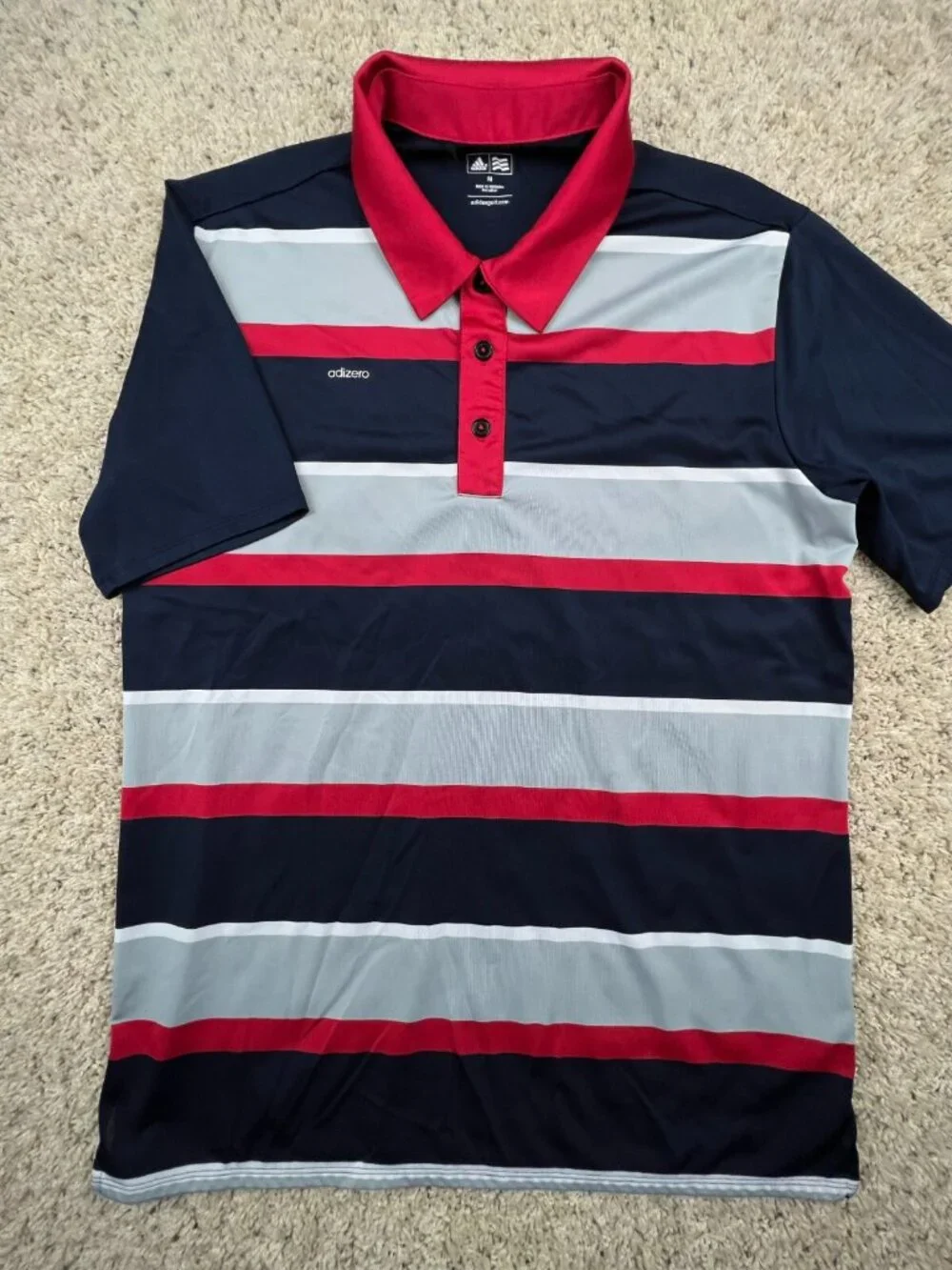 Adidas Polo Shirt Mens Medium Red Gray Blue Adizero Golf Golfing Casual Adult